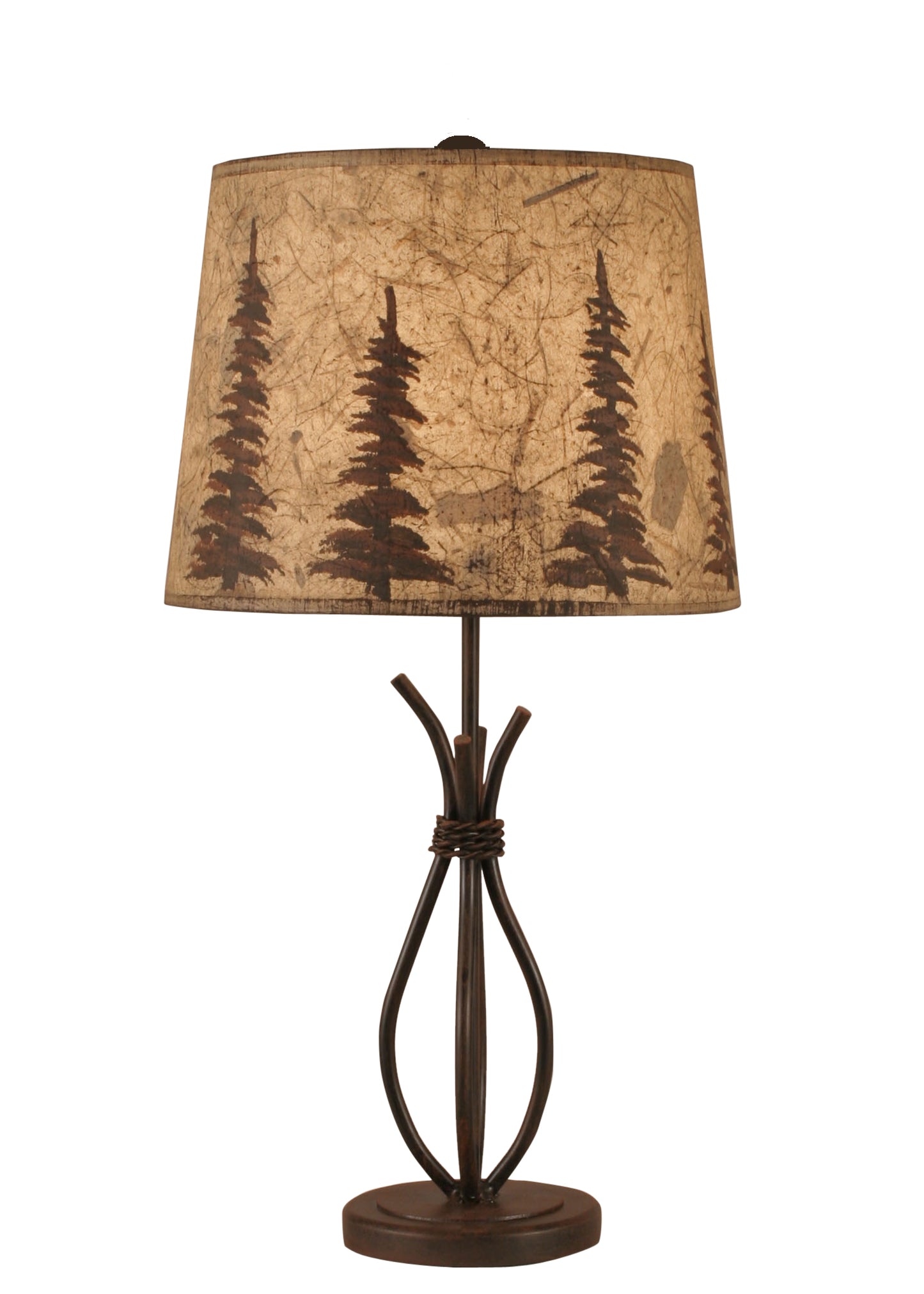 Rust Streaked Iron Stack Accent Lamp w/ Feather Tree Shade