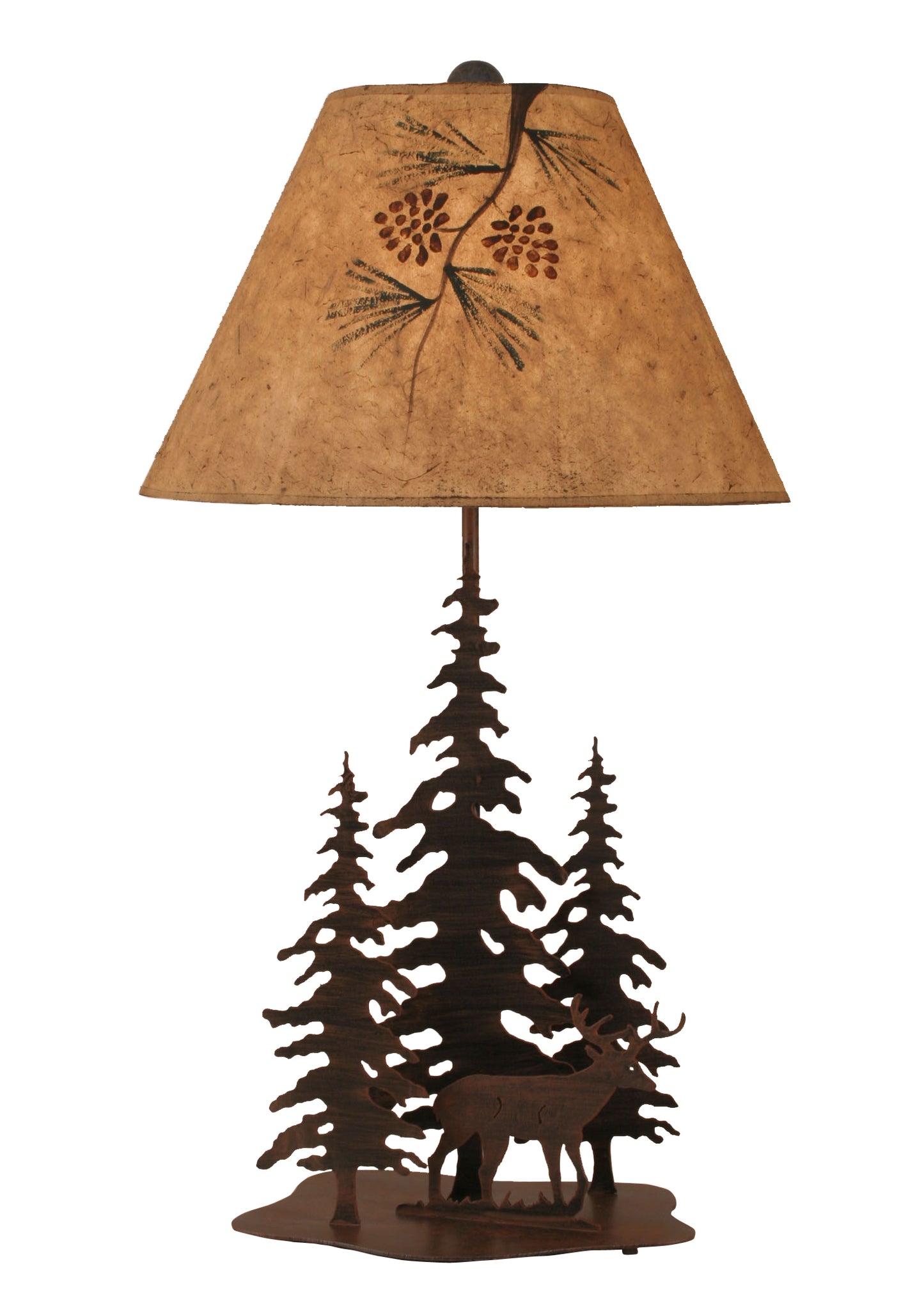 Rust Streaked 3 Tree and Deer Table Lamp