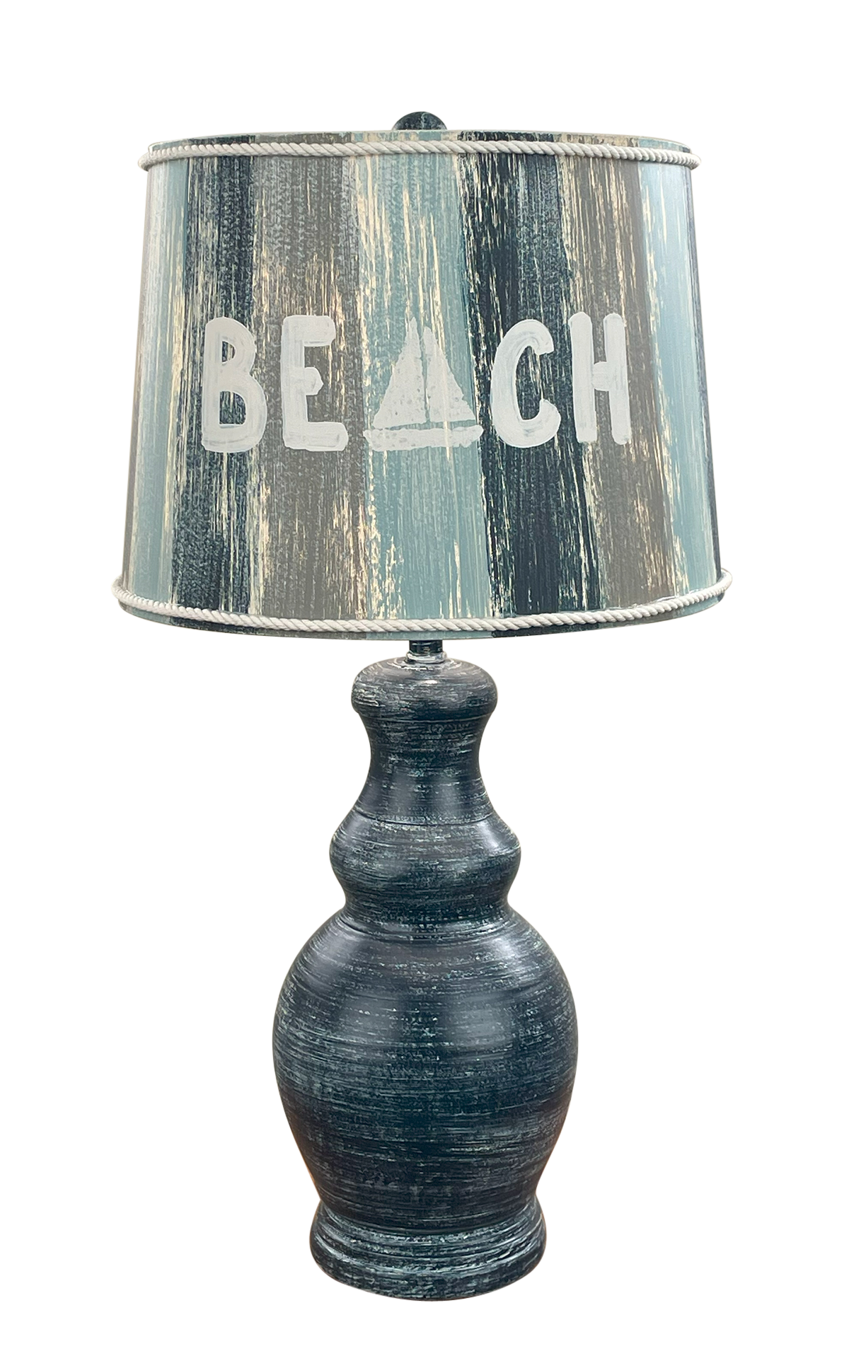 Weathered Navy Classic Casual Table Lamp w/ Beach Stripe Shade