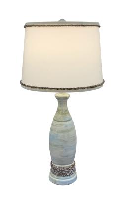 Shabby Summer Casual Pedestal Lamp w/Weathered Rope Accent