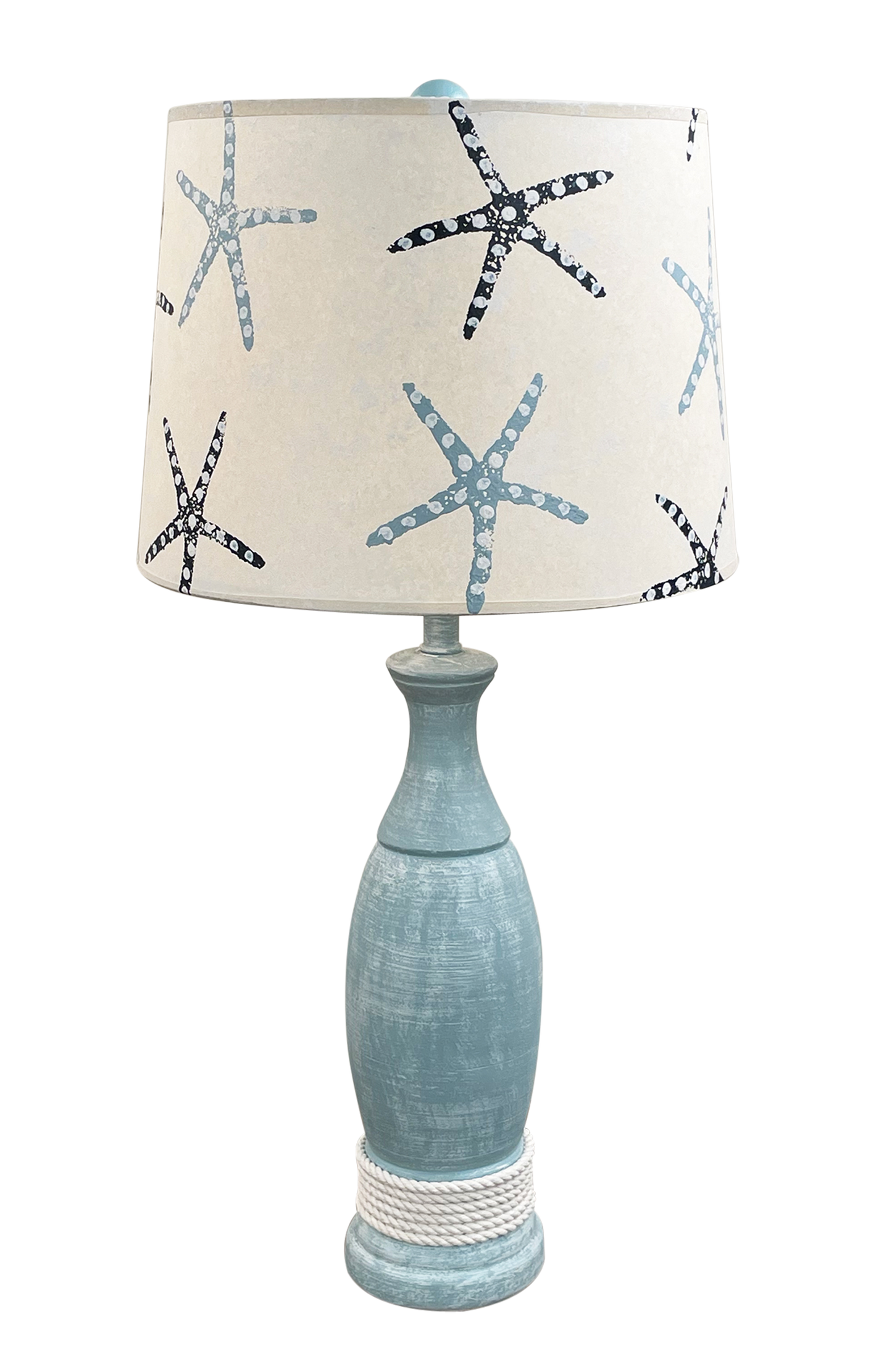 Weathered Seaside Villa Casual Pedestal Lamp w/White Rope Accent- Handpainted Starfish Shade