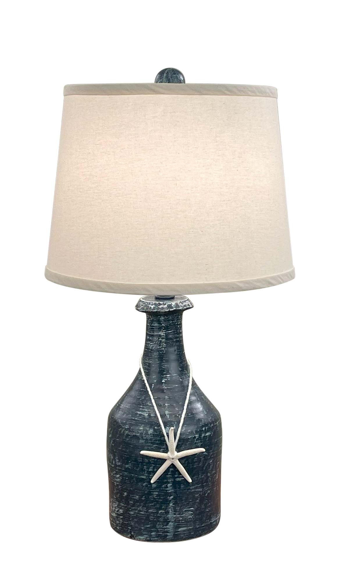 Weathered Navy Small Clay Jug Accent Lamp w/ Real Starfish Accent