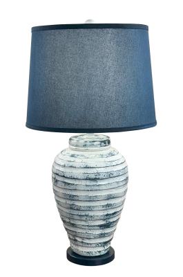 Farmhouse/Navy Small Pottery Table Lamp with Navy Base and Navy Linen Shade - 26.5"