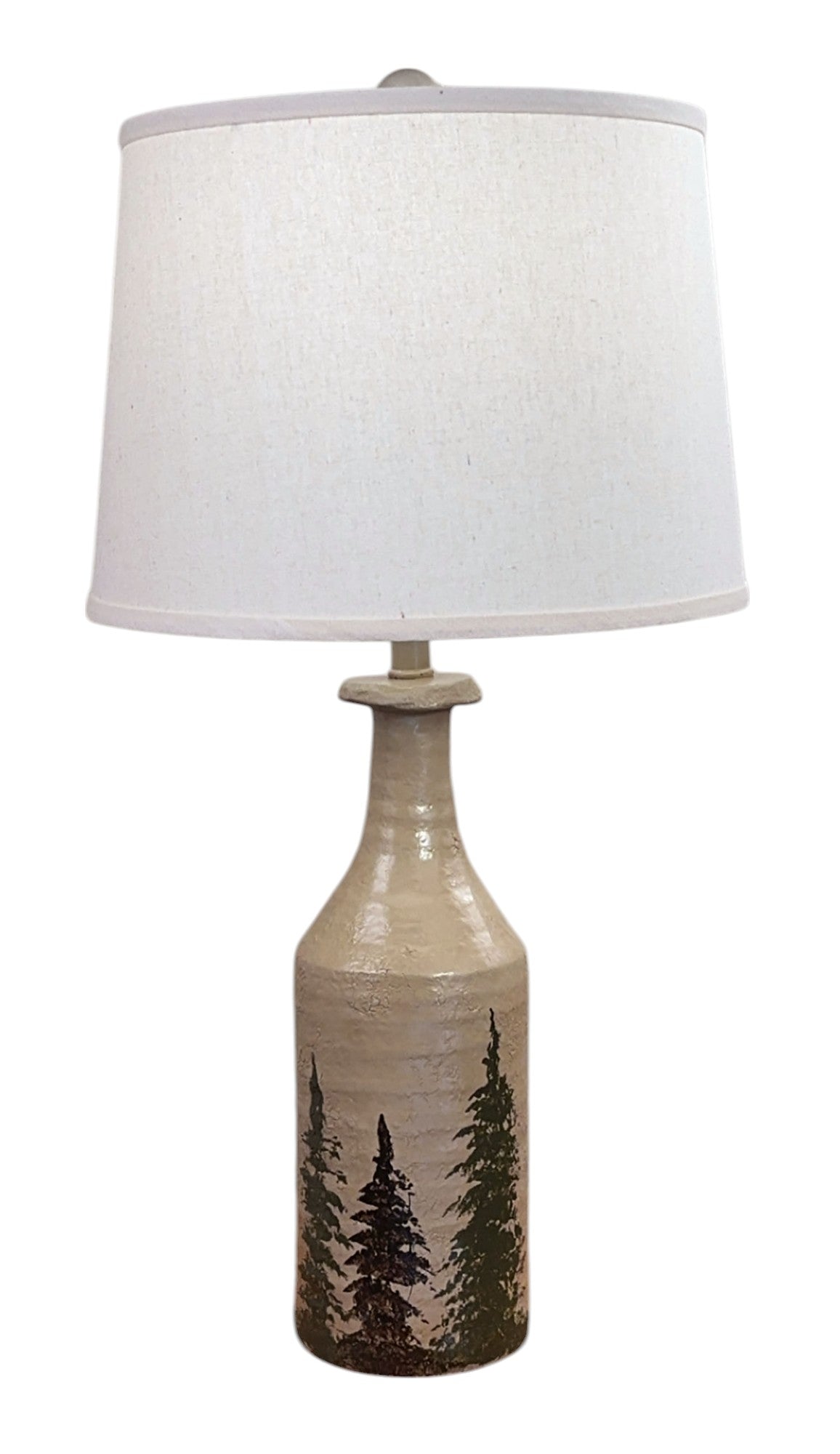 Medium Size Clay Jug Table Lamp w/ Handpainted Woodland Trees
