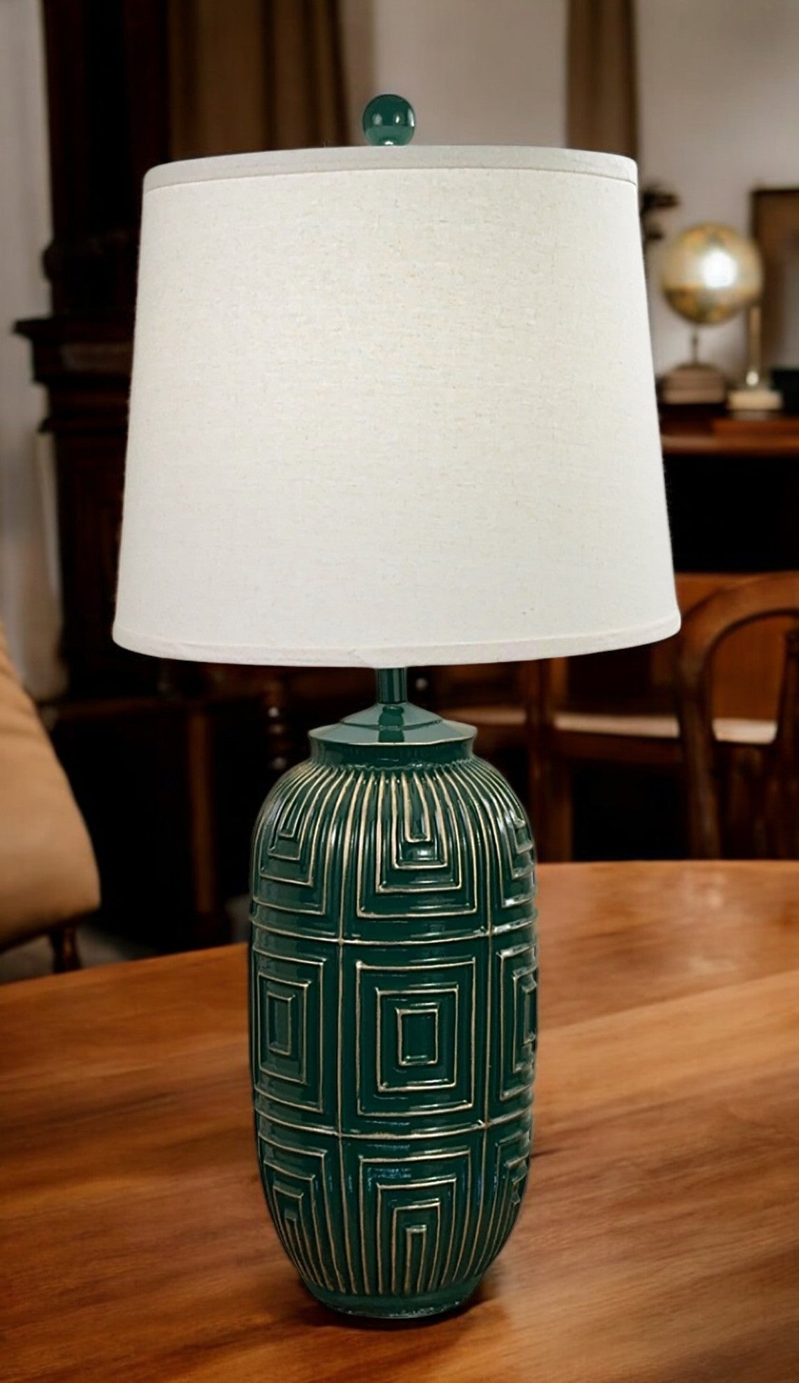 Emerald w/ Gold Accent Geometric Table Lamp