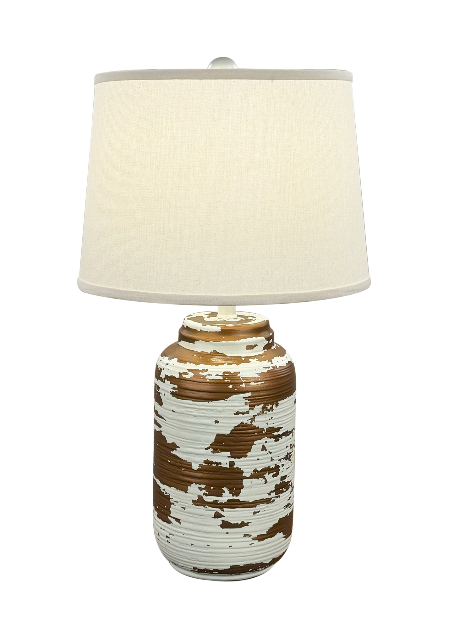 Heavy Aged Nude/Gold Small Ribbed Ginger Jar Table Lamp