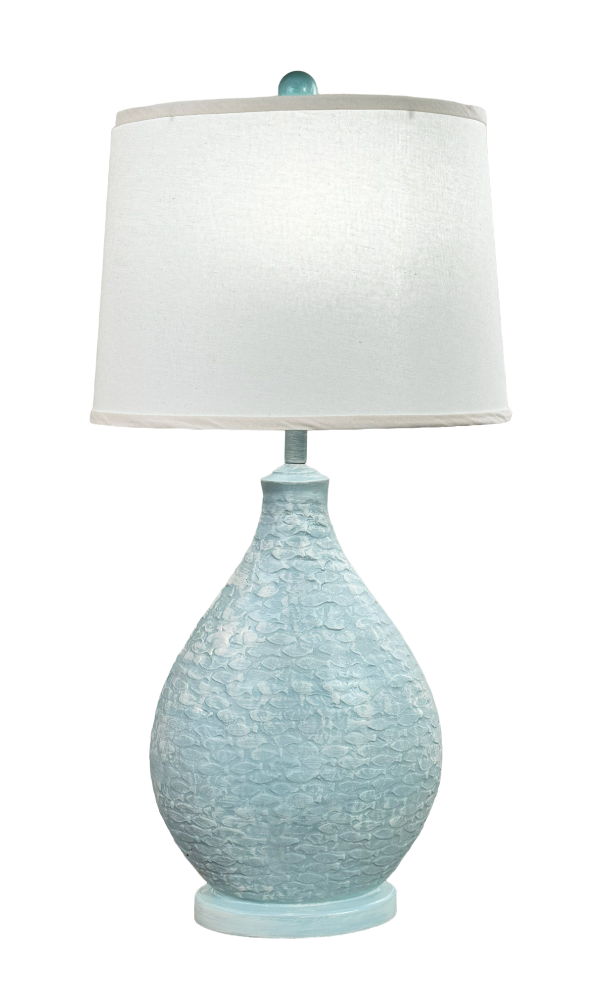 Weathered Atlantic Grey Oval Table Lamp with Fish Pattern
