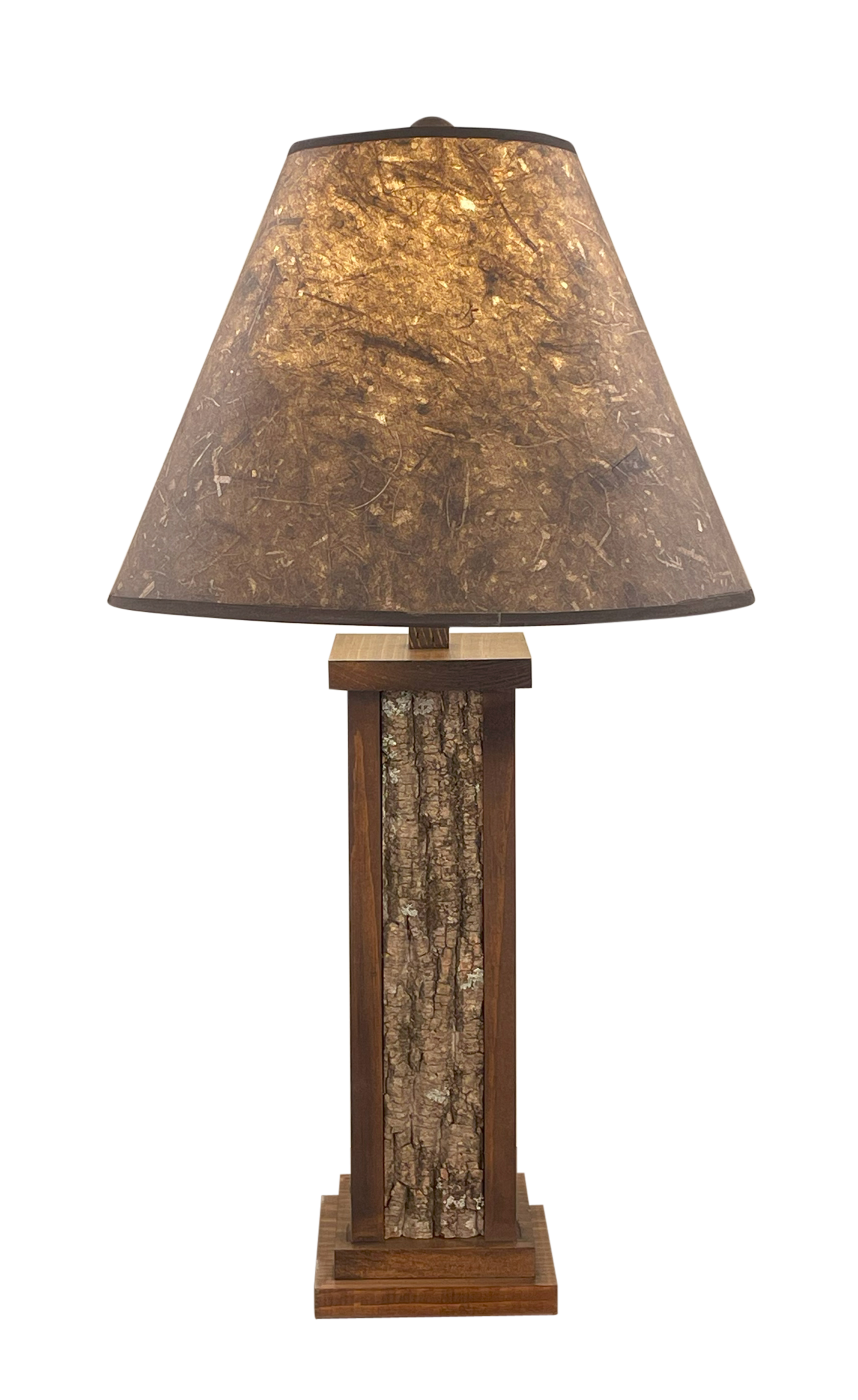 Dark Stain Poplar Bark with Wood Accent Table Lamp