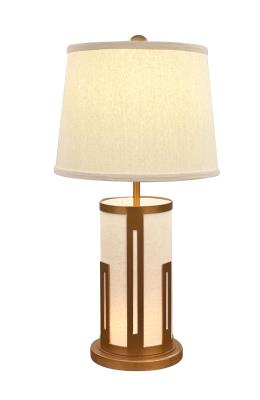 Gold Mission Modern Table Lamp w/ Rectangle Accent and Night Light