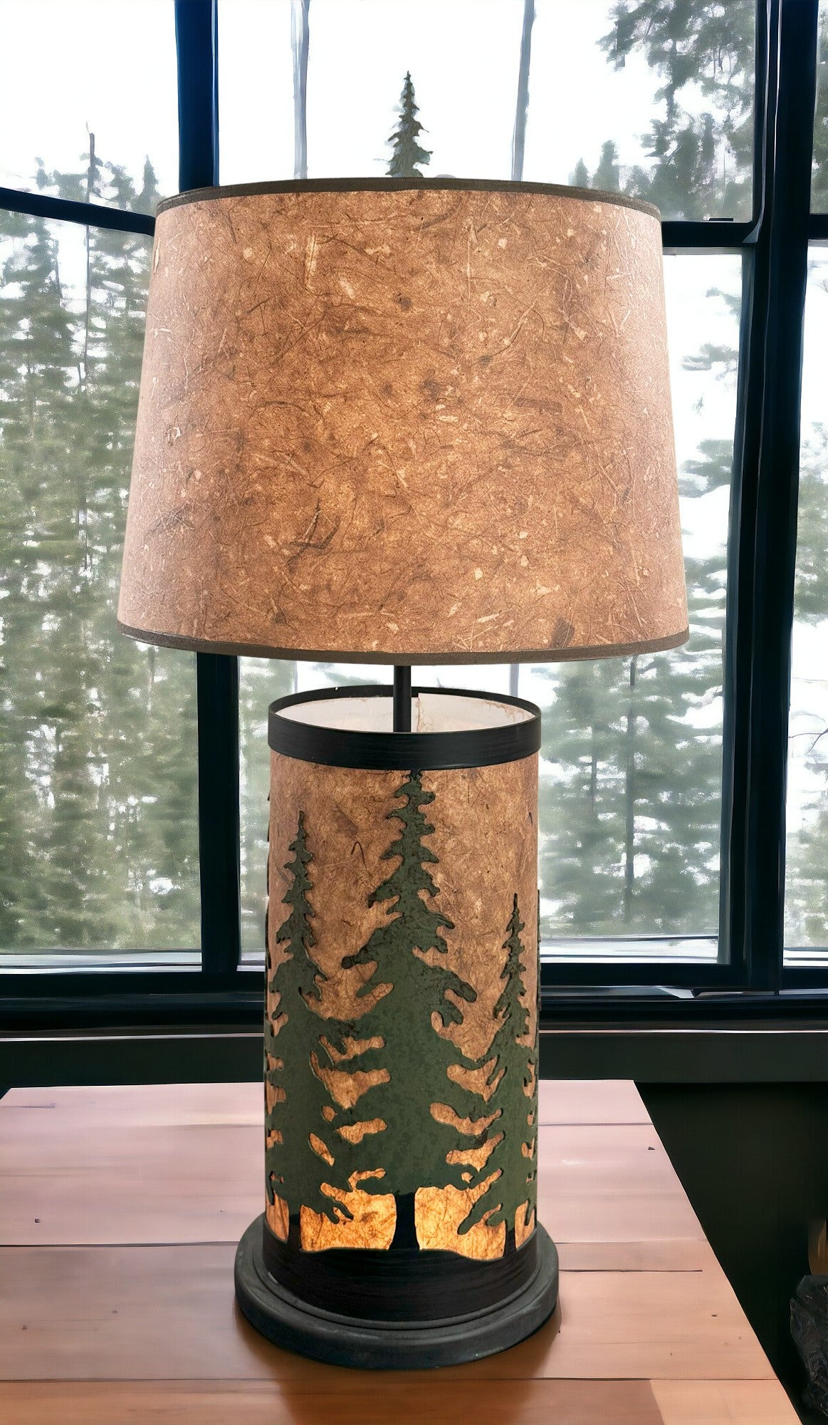 Rugged Pine Tree Grove Table Lamp w/ Night Light