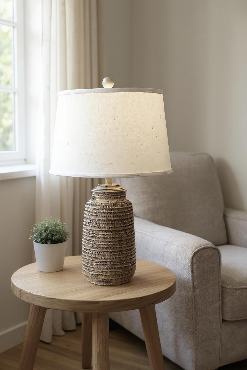 Rustic Shoreline Tan Pattern Vase Table Lamp