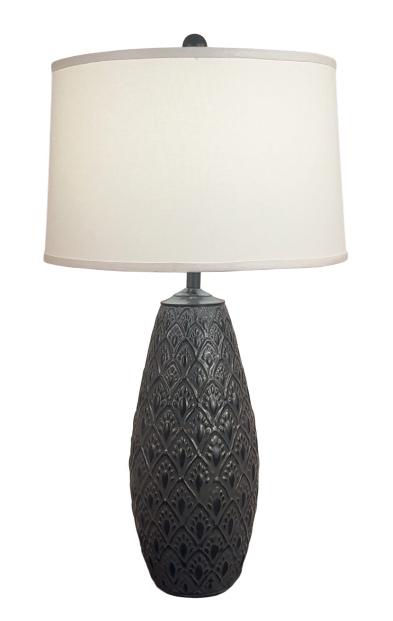 Distressed Charcoal Large Fleur De Lis Vase Table Lamp