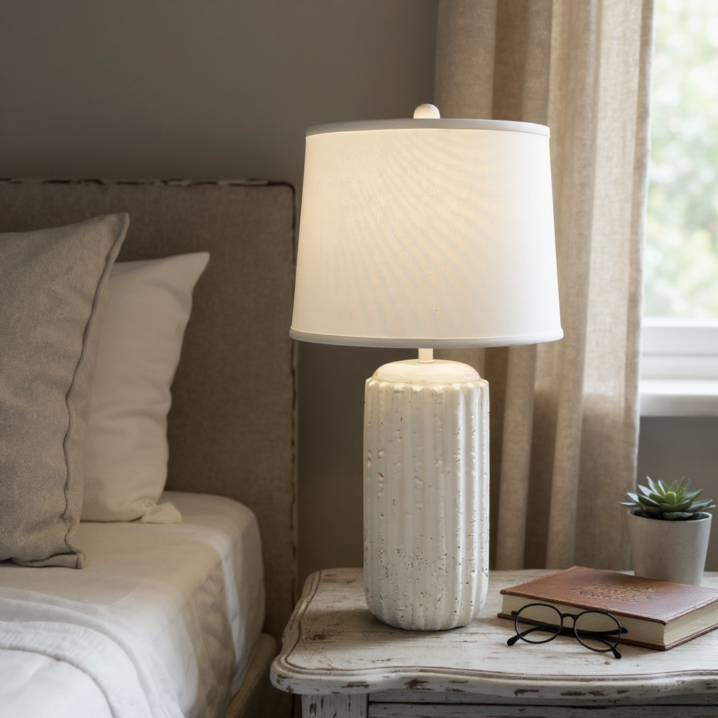 Distressed Nude/Charcoal Column Table Lamp