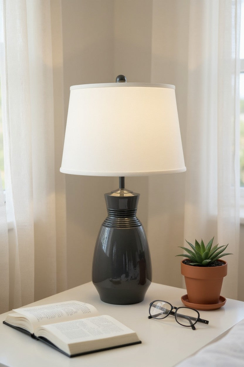 CHARCOAL/BLACK COASTAL VASE TABLE LAMP