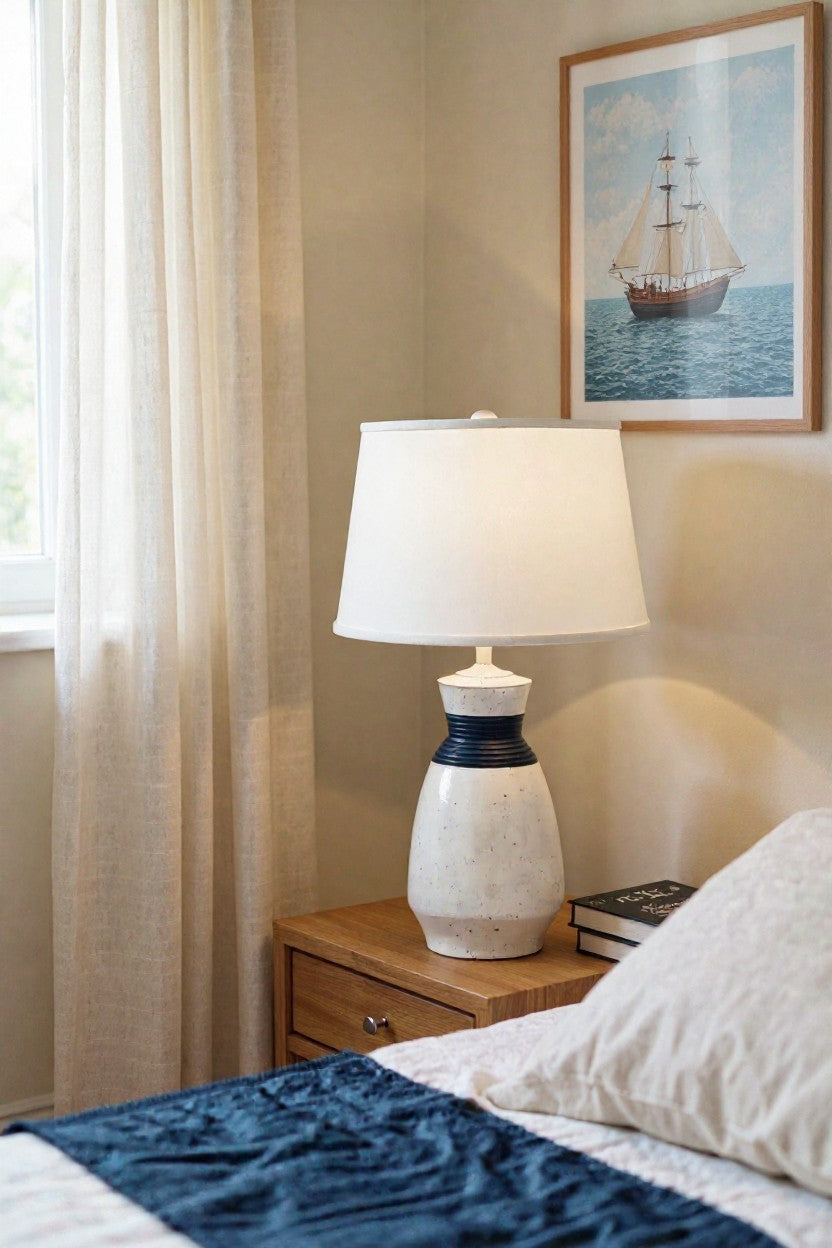 NUDE/NAVY SPECK COASTAL VASE TABLE LAMP