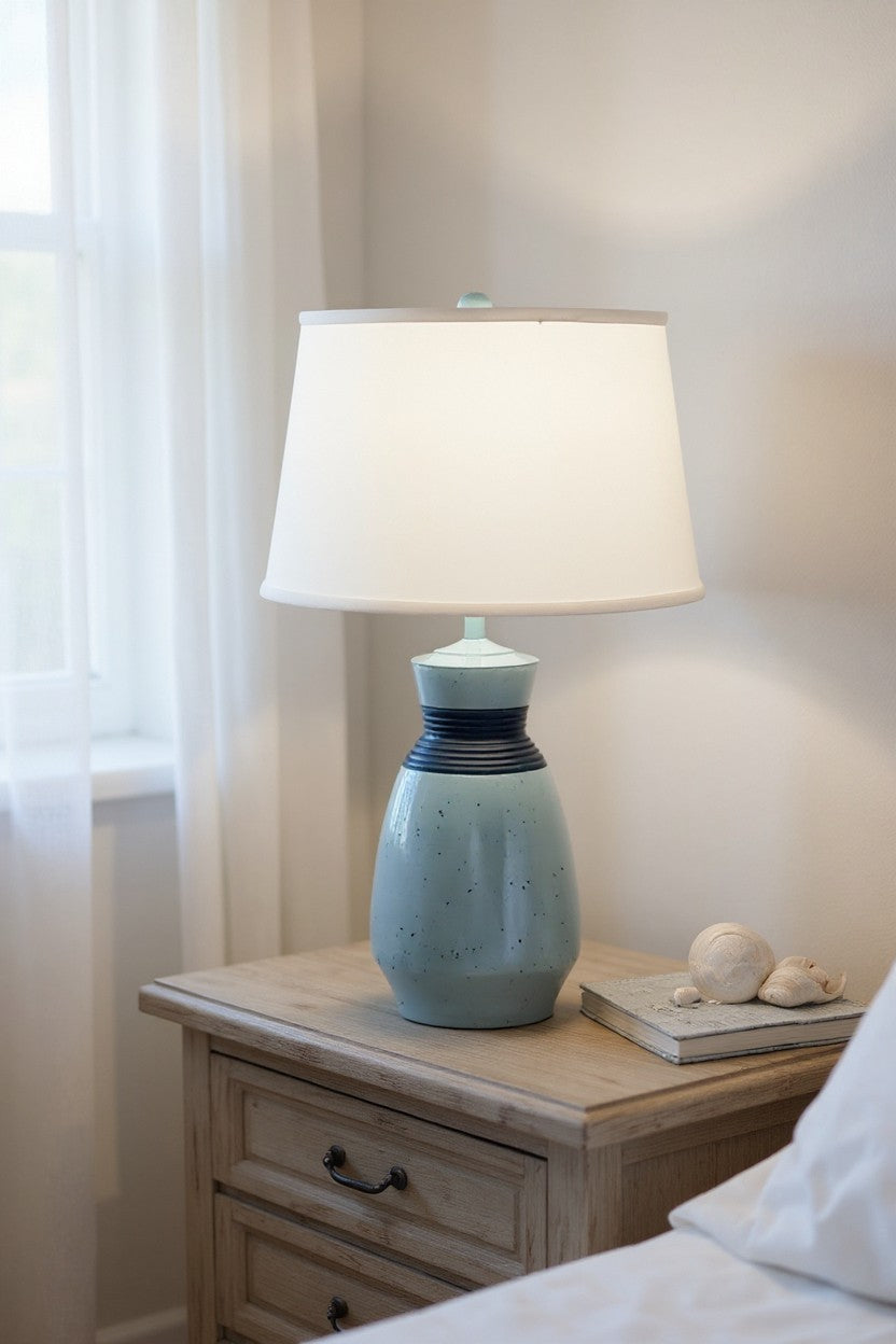 OCEAN/NAVY SPECK COASTAL VASE TABLE LAMP
