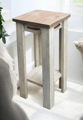 Grey Stain All Wood Drink Table with Knotted Rope Accent