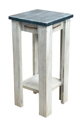 Weathered Navy All wood end table with knotted rope accent
