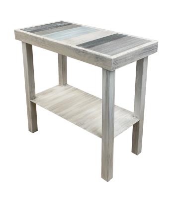 Cottage/Nautical Stripe Iron Rectangle End Table w/ Wooden Top and Shelf