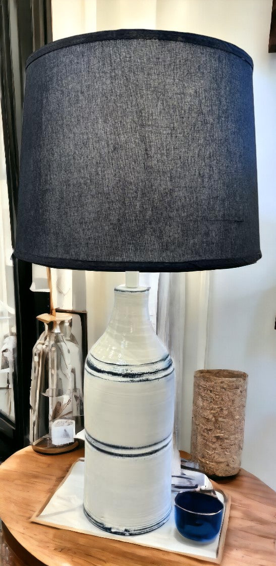 Farmhouse/Navy Sectioned Vase Table Lamp w/ Navy Shade