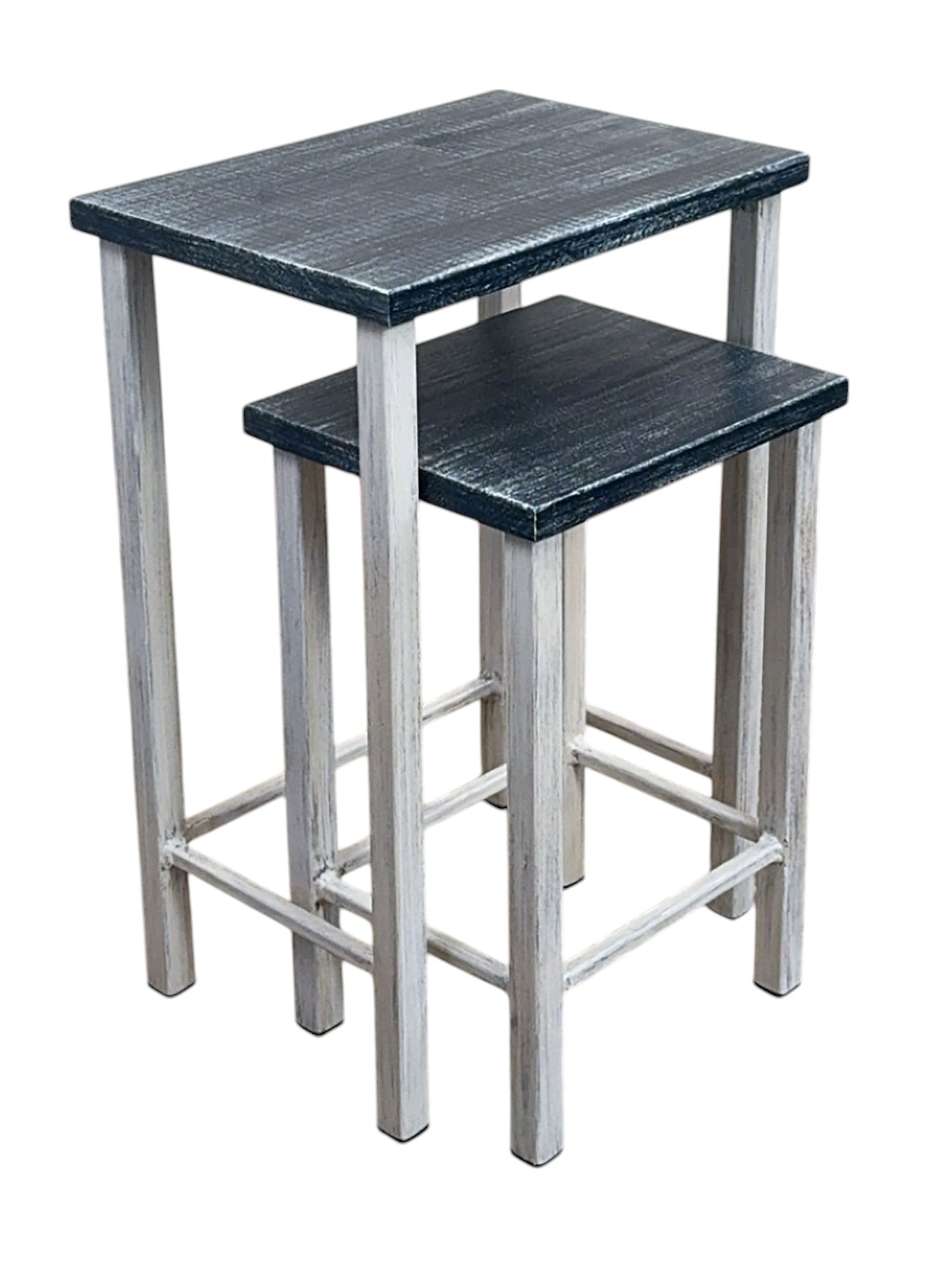 Cottage/Navy Iron Nesting Tables with Wood Tops