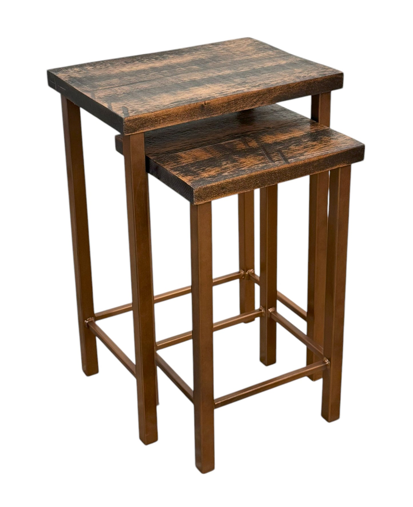 Gold Iron Nesting Tables with Rough Sawn Tops