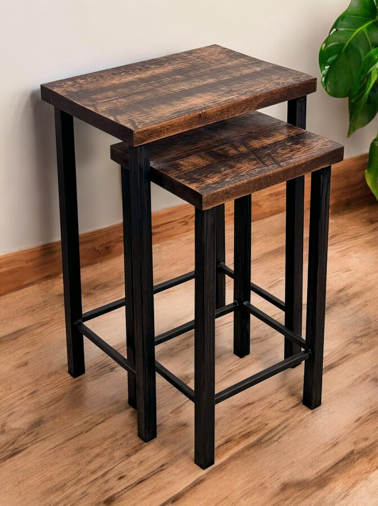 Black Iron Nesting Tables with Rough Sawn Tops