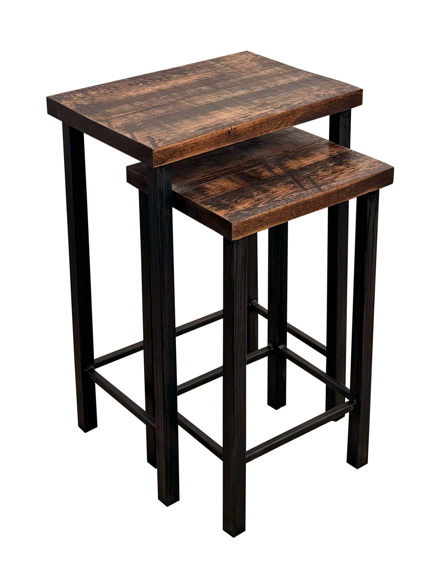Black Iron Nesting Tables with Rough Sawn Tops