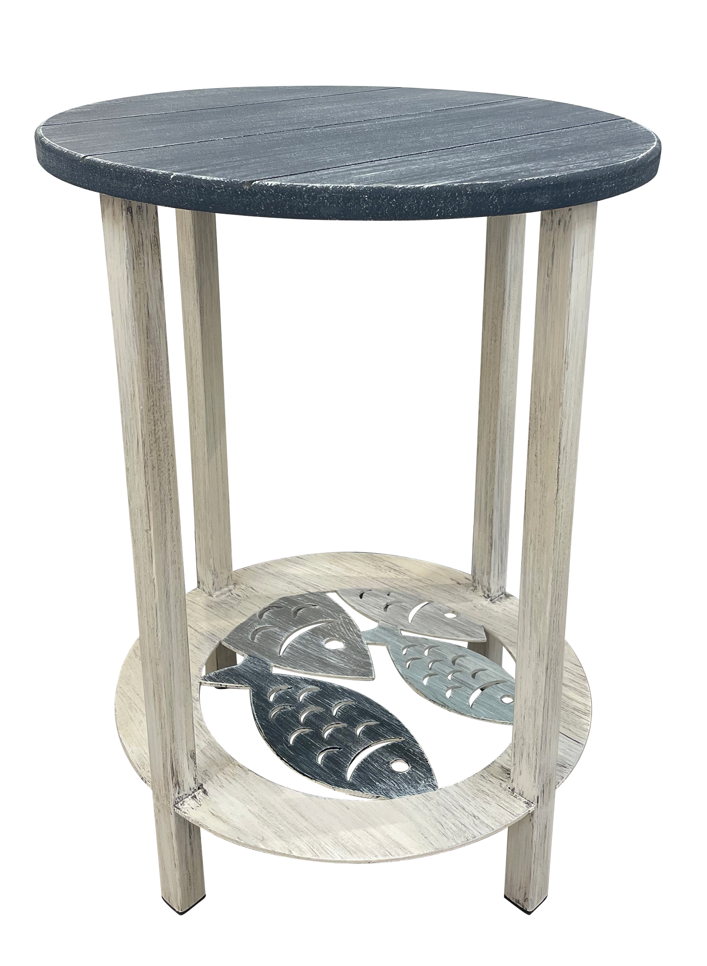 Cottage/Nautical Round End Table with Fish Accent