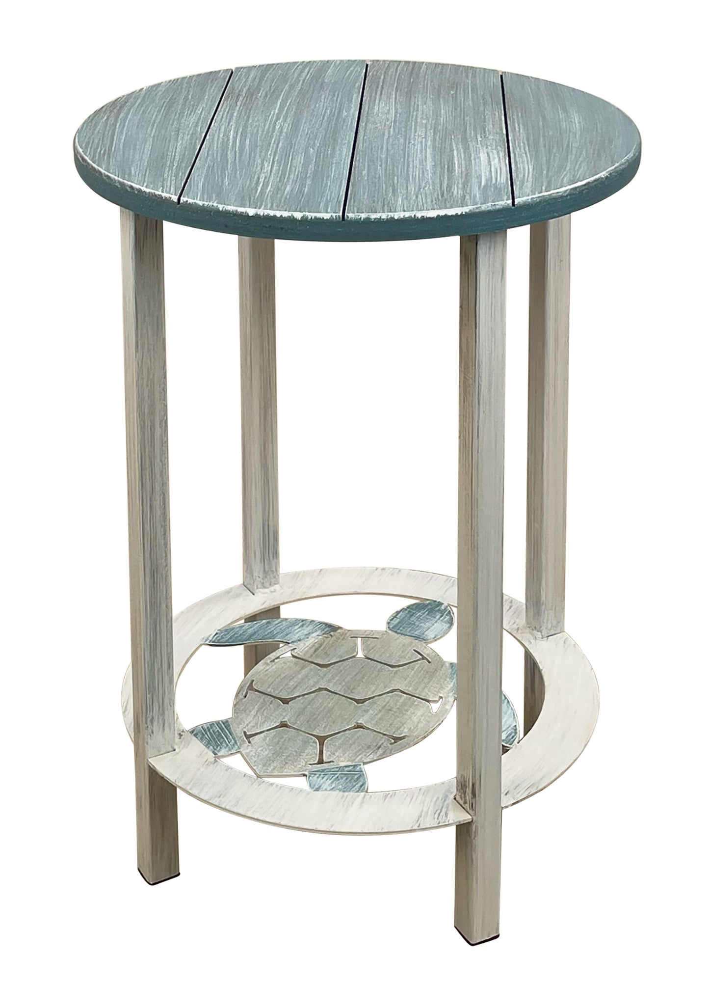 Cottage/Tide Round End Table with Turtle Accent