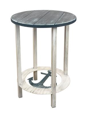 Cottage/Navy Round End Table with Anchor Accent