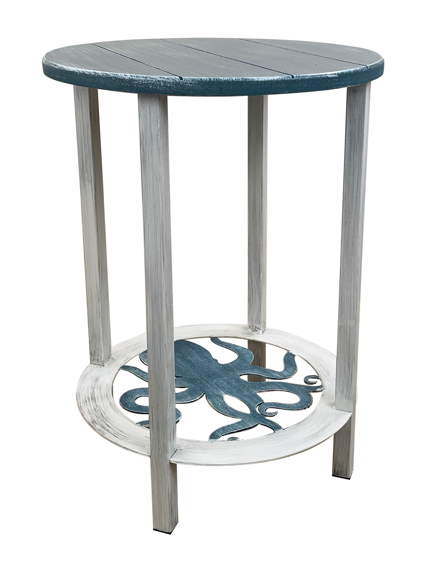 Cottage/Sea Round End Table with Octopus Accent