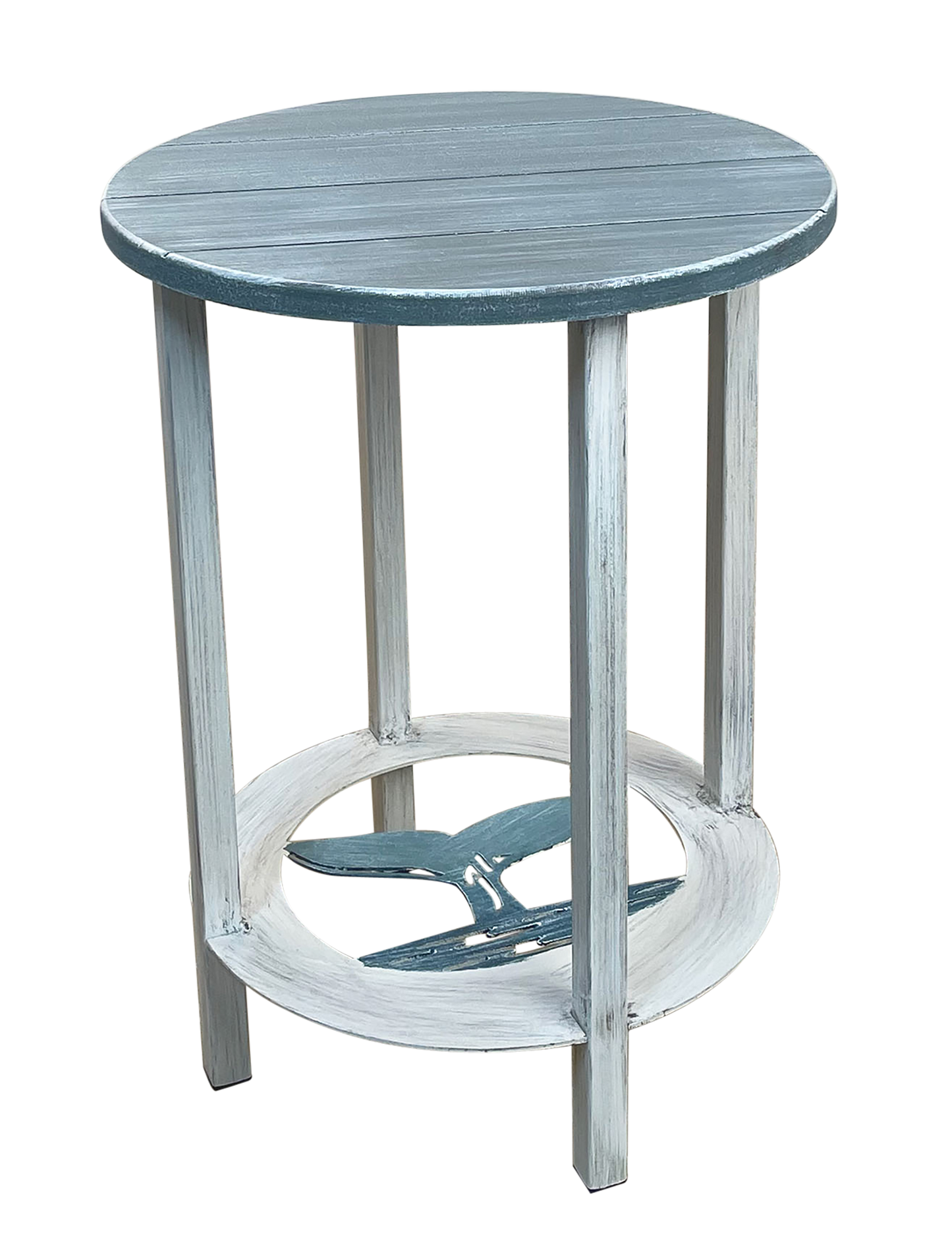 Cottage/Pacific Round Iron End Table with Whale Accent