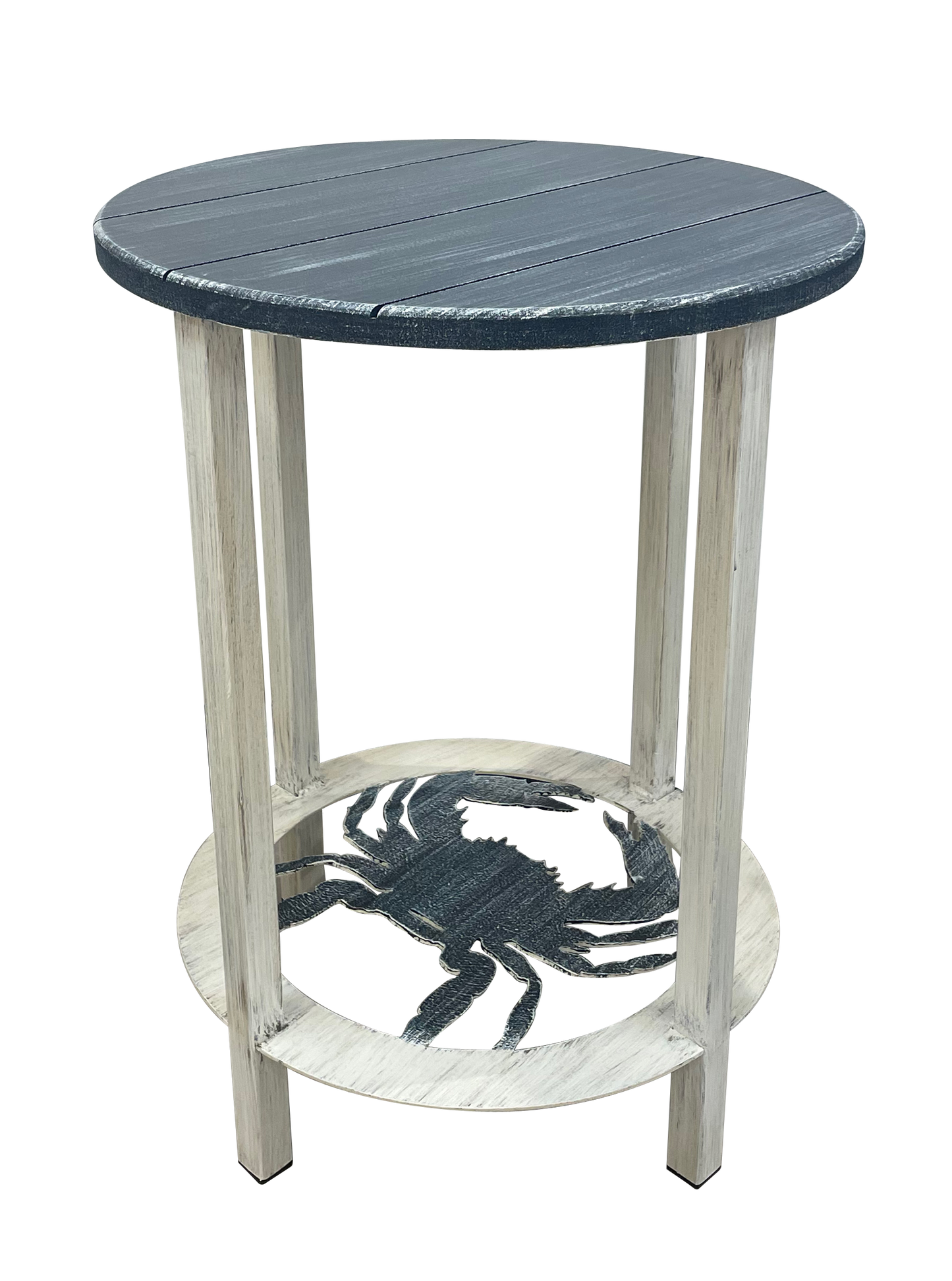 Cottage/Navy Accent Round End Table with Crab Accent - Coast Lamp Shop