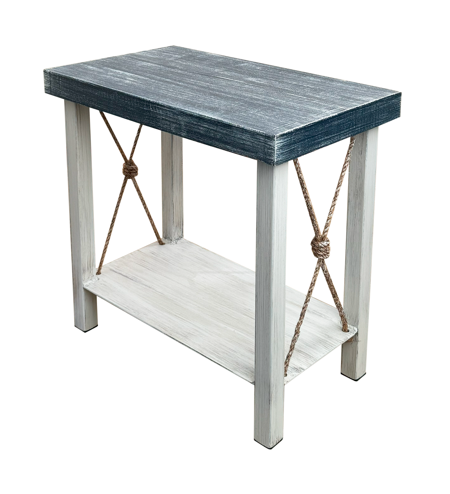 Iron Rectangle End Table w/ Weathered Knotted Rope Accent