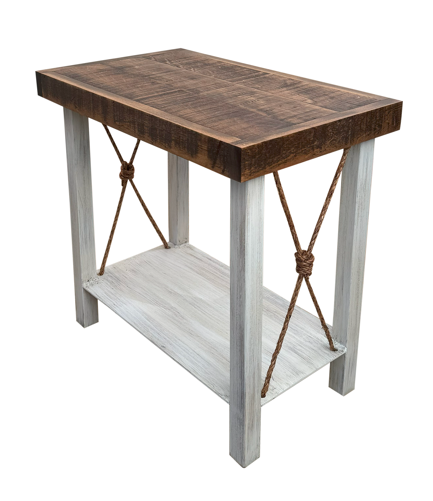Iron Rectangle End Table w/ Knotted Rope Accent