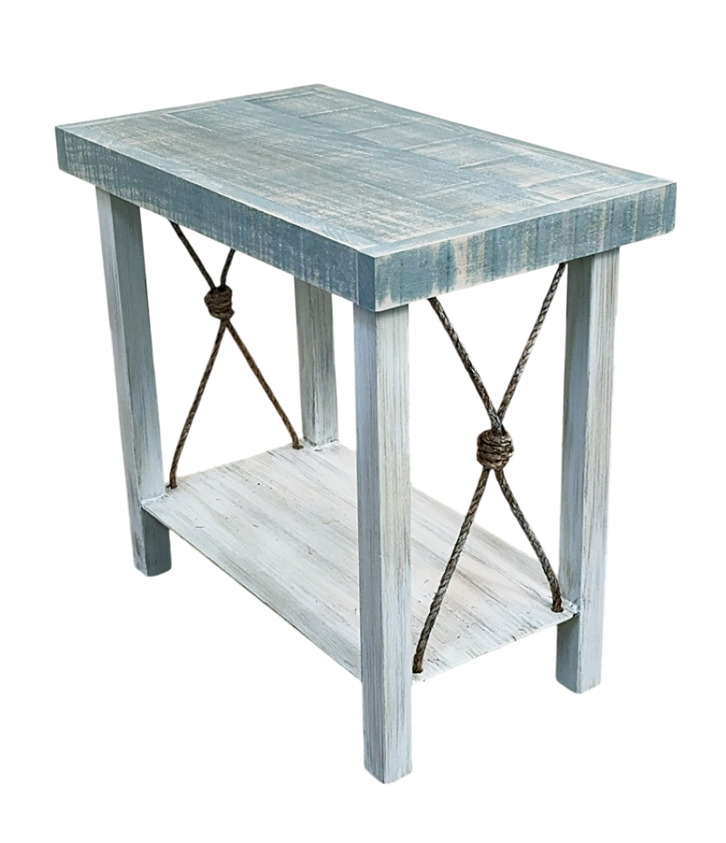 Iron Rectangle End Table w/ Weathered Knotted Rope Accent