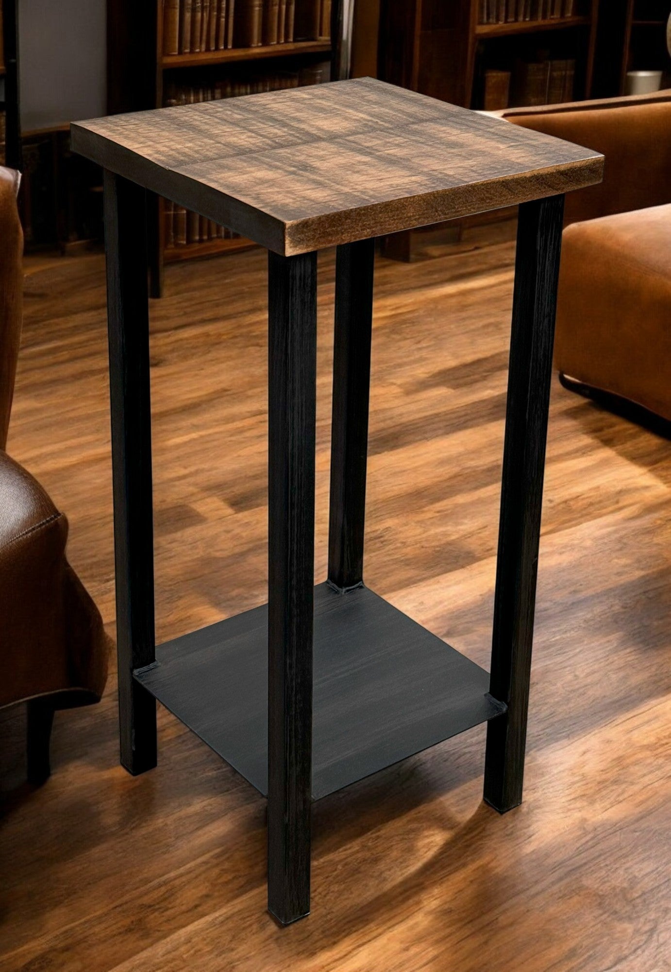Kodiak/Rough Sawn Square Drink Table with Shelf