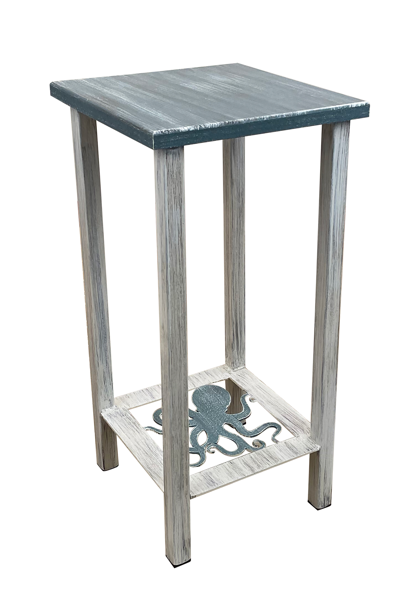 Cottage/Slate Square Iron Drink Table with Octopus Accent and Wood Top