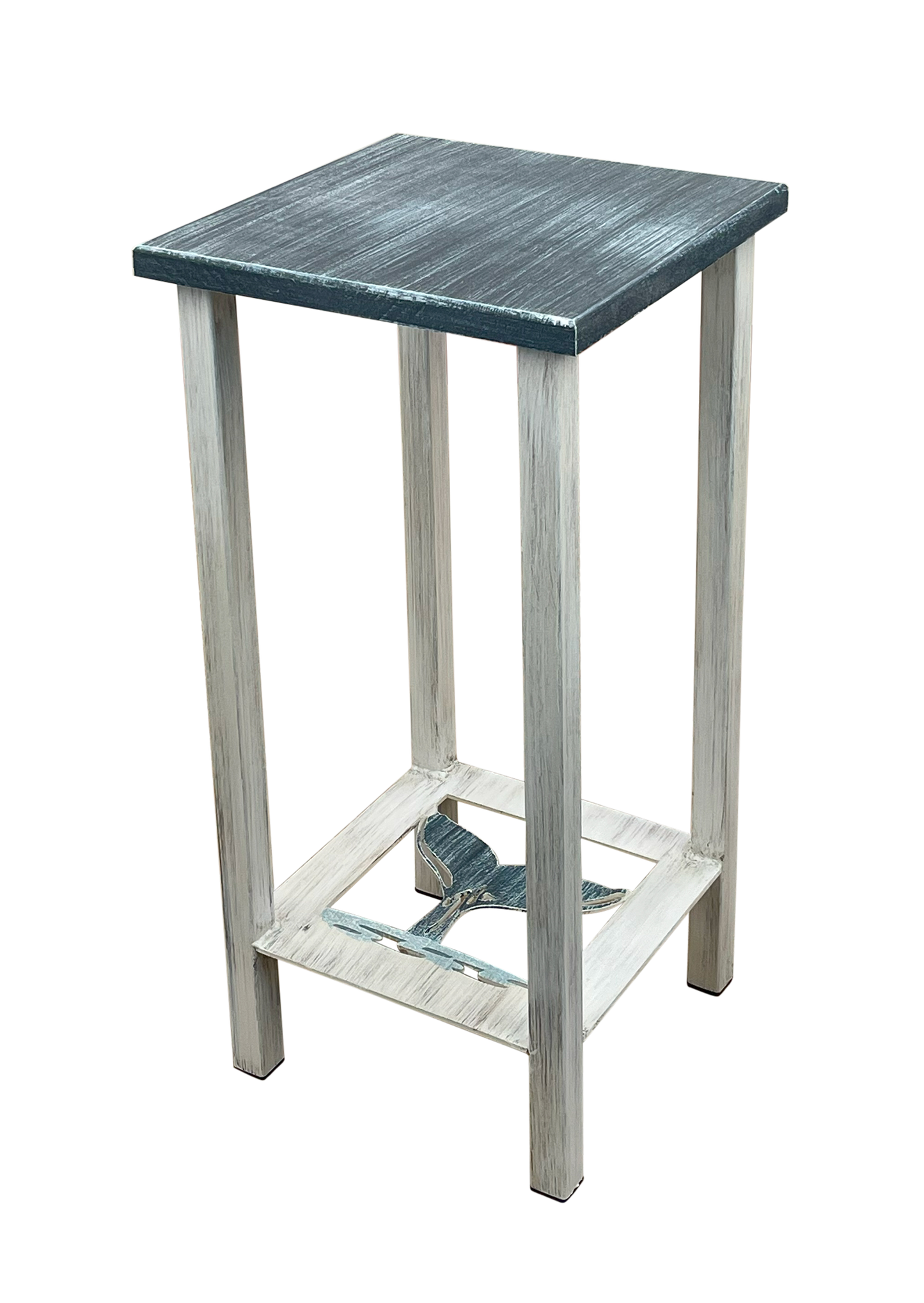 Cottage/Nautical Square Iron Drink Table with Whale Tail Accent and Wood Top