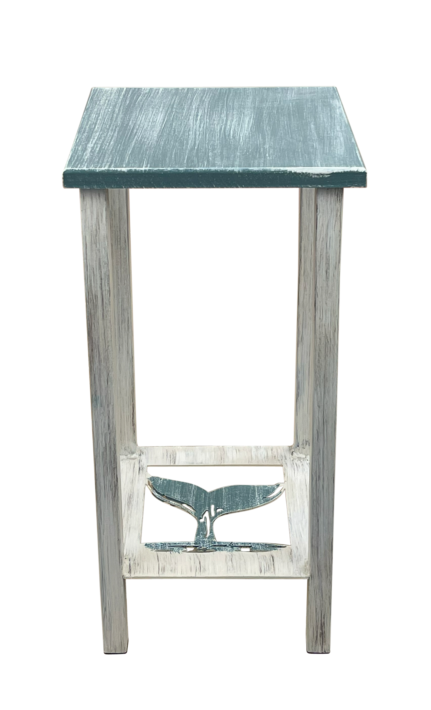 Cottage/Pacific Square Iron Drink Table with Whale Tail Accent and Wood Top