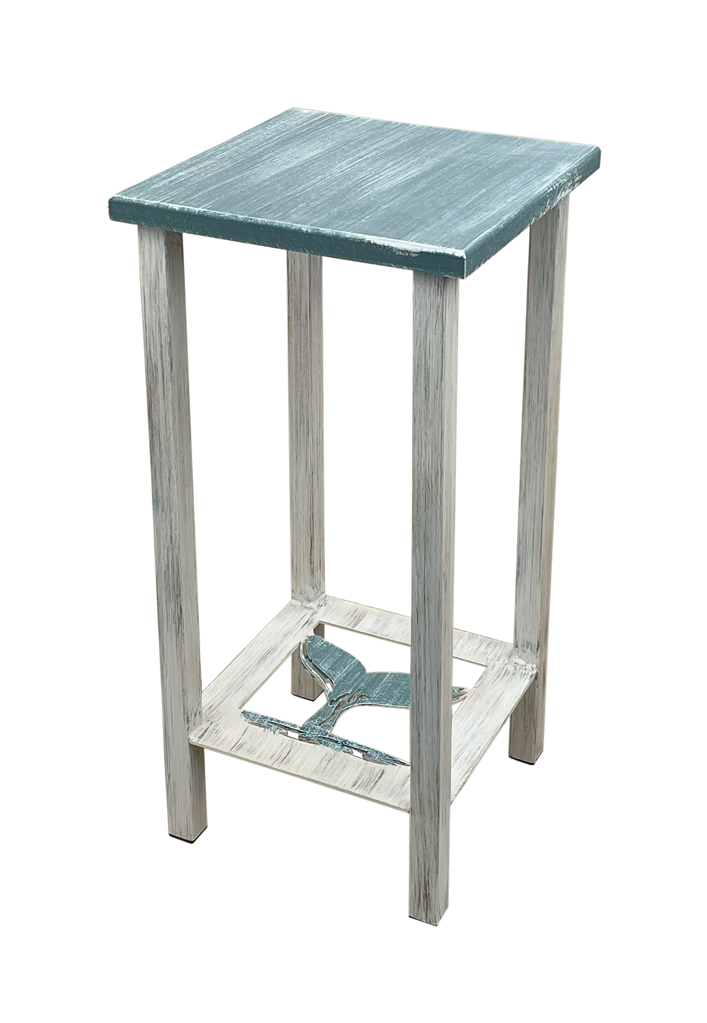 Cottage/Pacific Square Iron Drink Table with Whale Tail Accent and Wood Top