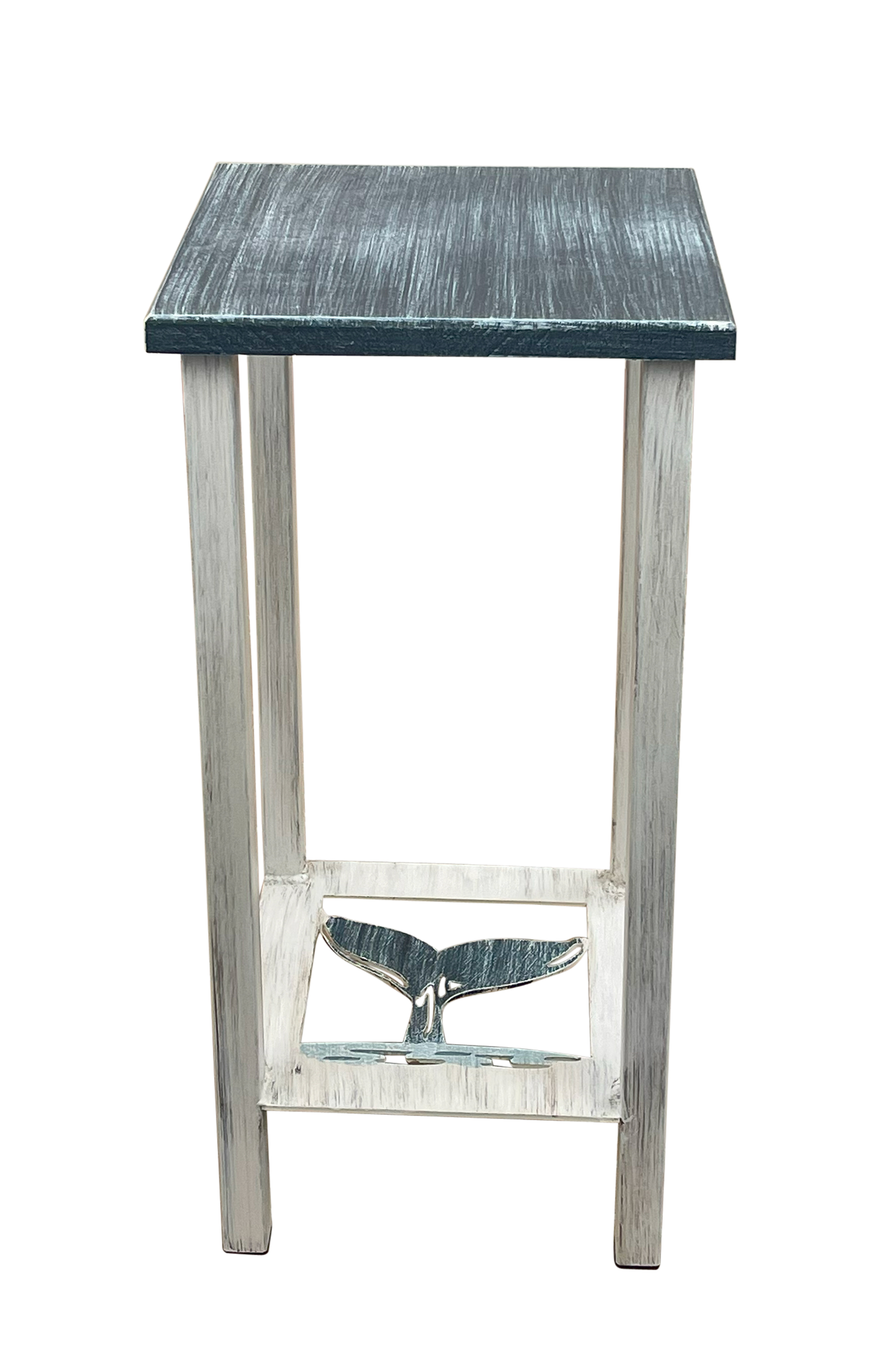 Cottage/Nautical Square Iron Drink Table with Whale Tail Accent and Wood Top