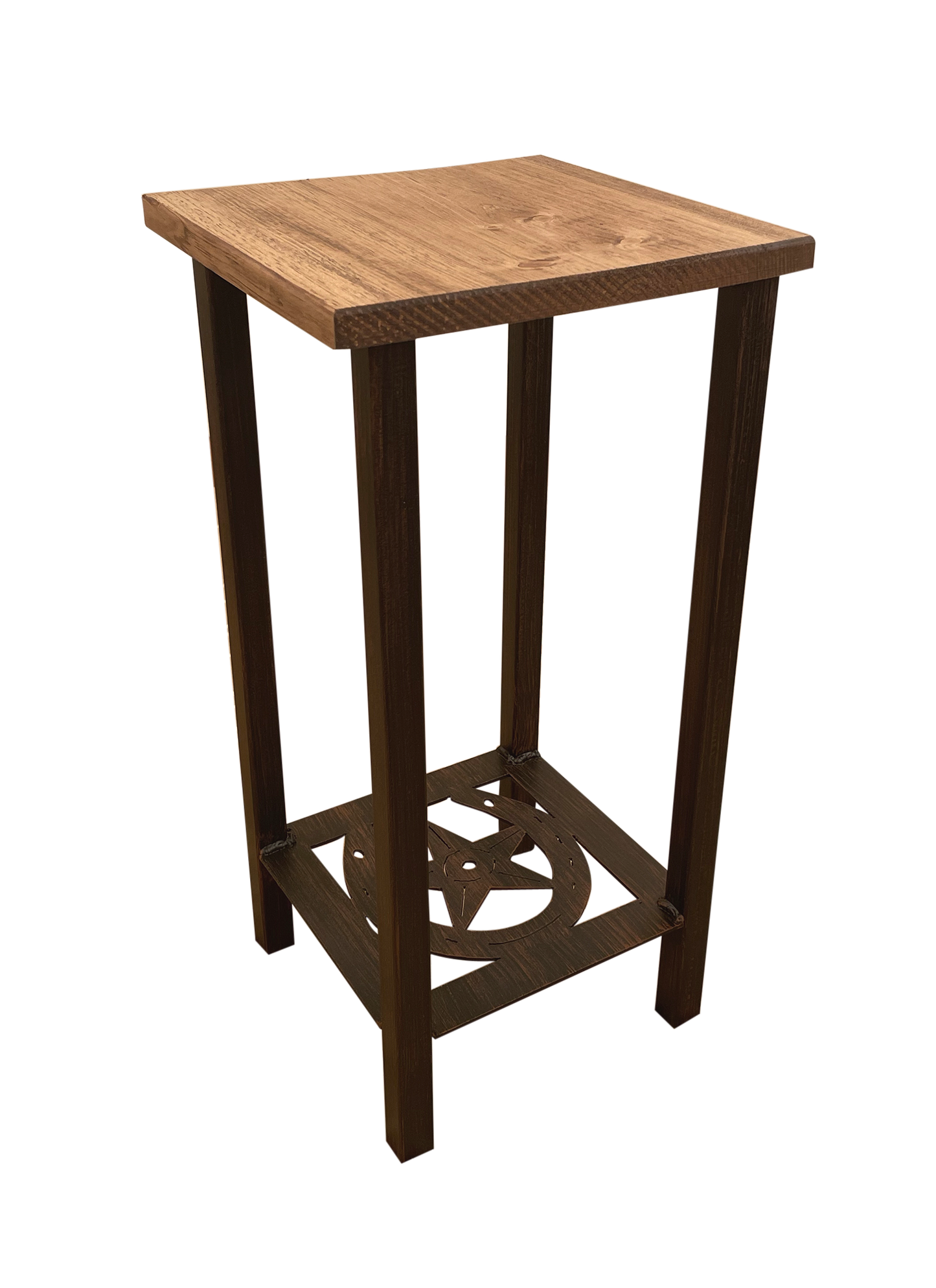Square Iron Drink Table with Horseshoe/Star Accent and Wood Top - Coast Lamp Shop