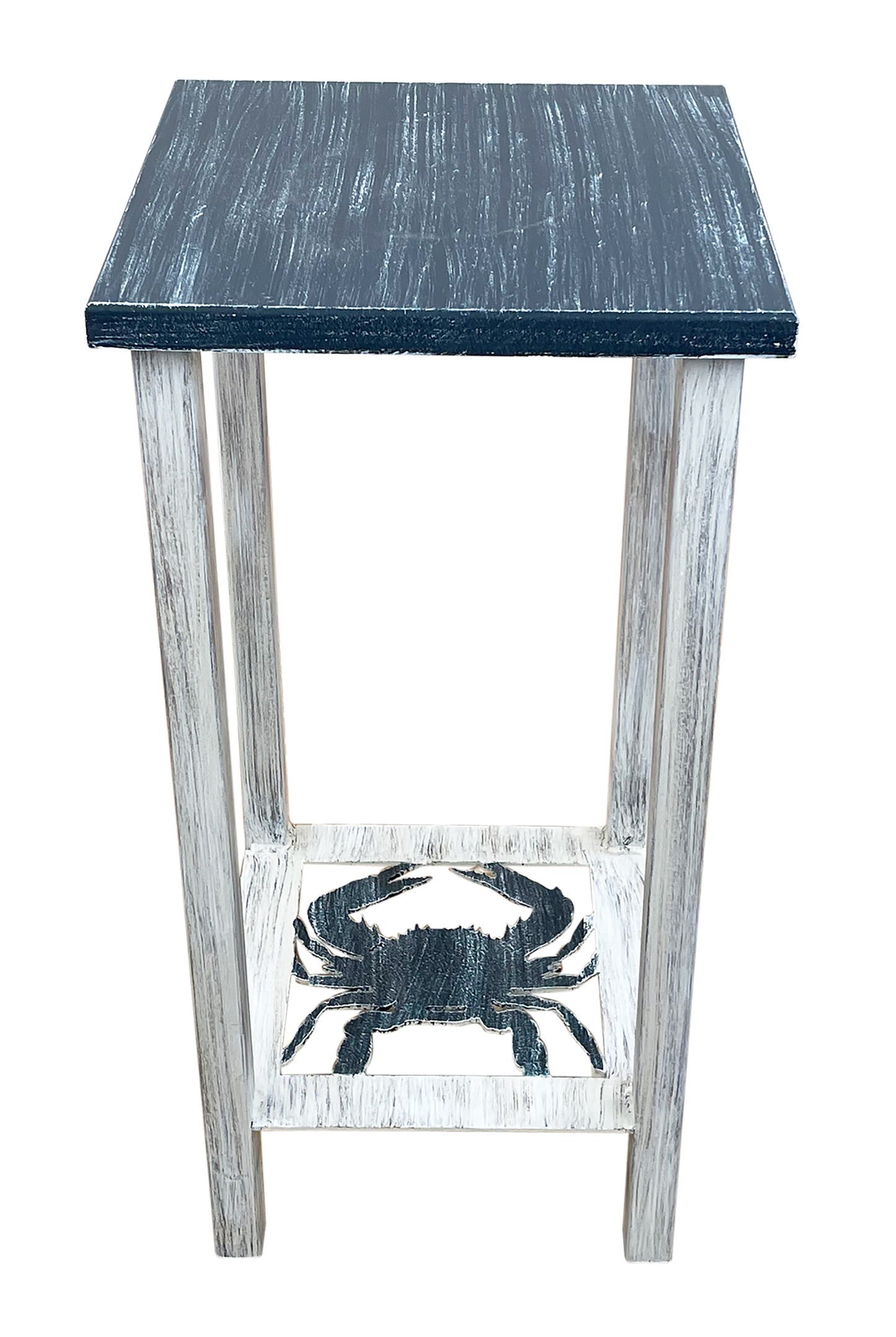 Cottage/Navy Square Iron Drink Table with Crab and Wood Top