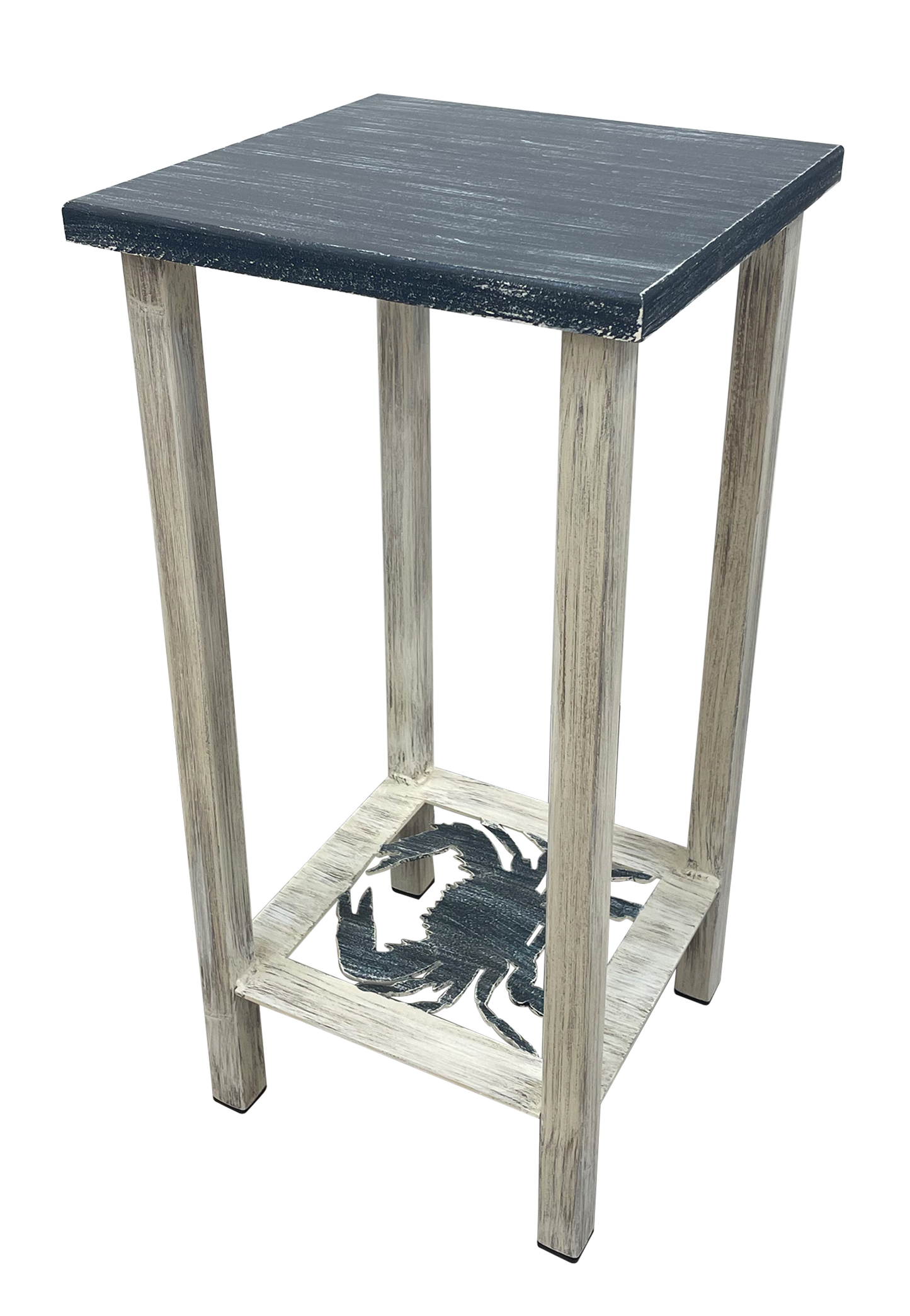 Cottage/Navy Square Iron Drink Table with Crab and Wood Top