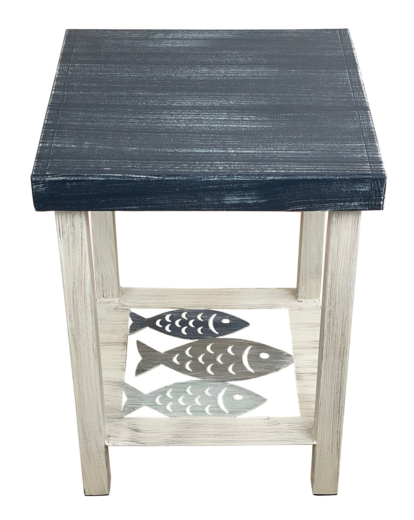 SQUARE IRON END TABLE WITH SCHOOL OF FISH ACCENT