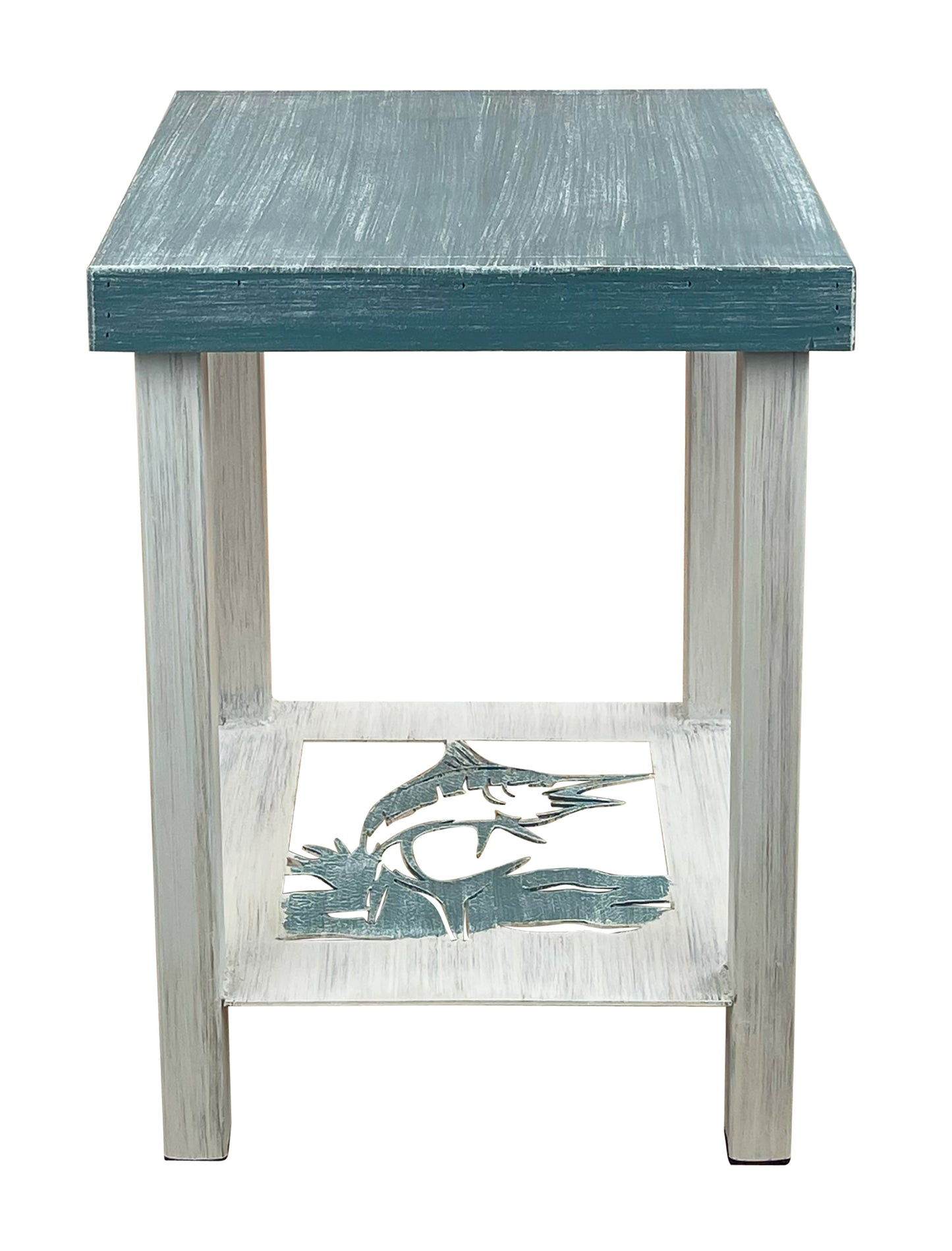 Cottage/Slate Square Iron End Table with Sailfish Accent and Wood Top