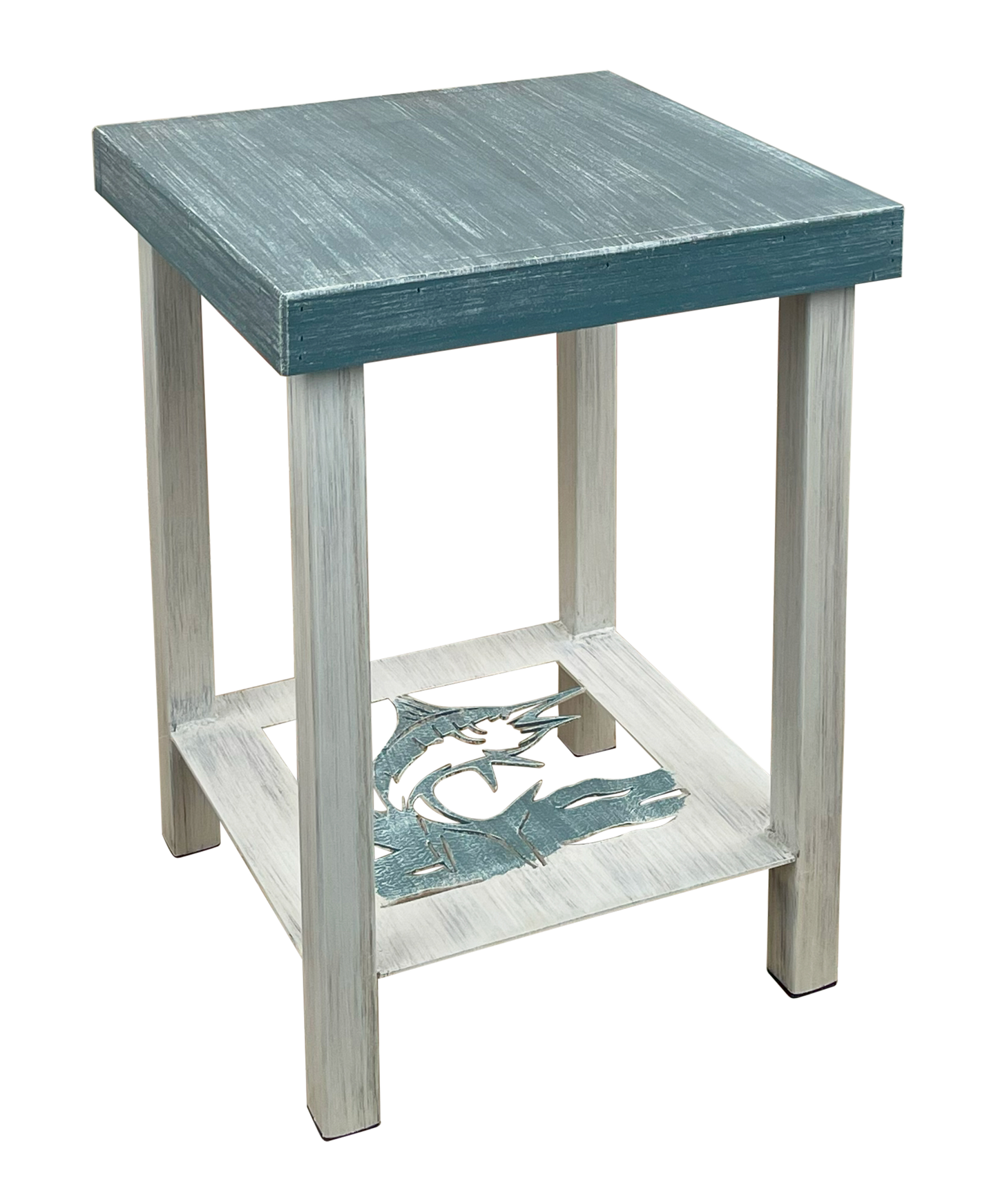 Cottage/Slate Square Iron End Table with Sailfish Accent and Wood Top