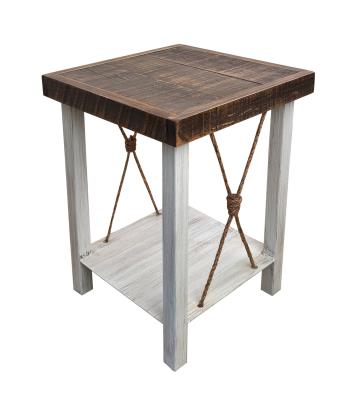 Iron End Table w/ Knotted Rope Accent and Rough Sawn Top
